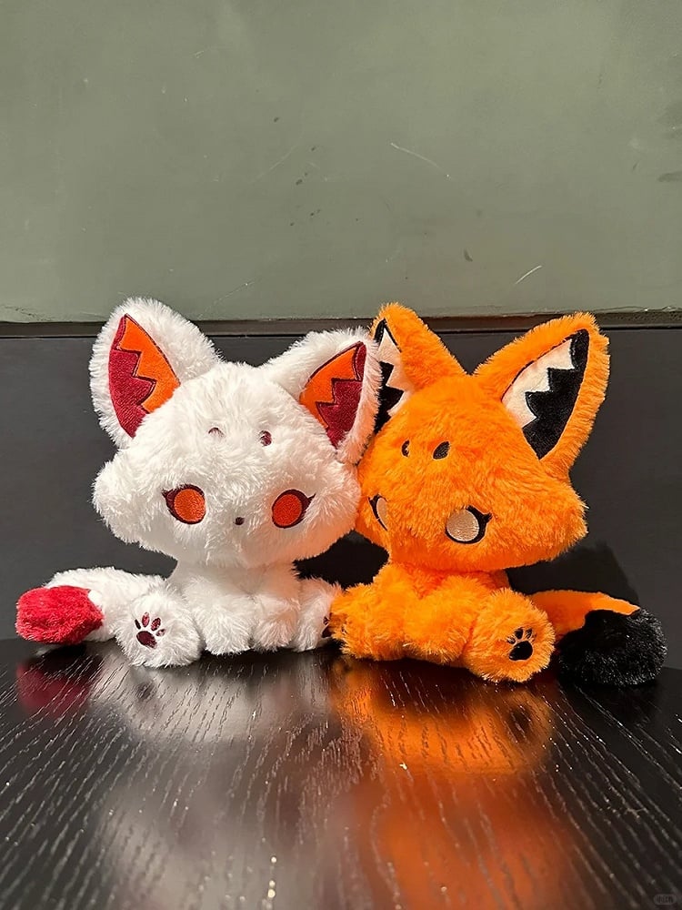 White and Red Pastel Goth Fox Plushie