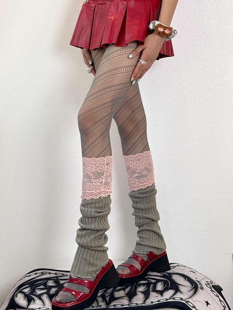 Tights Black/Brown/White/Red/Gray Y2K Pattern Striped