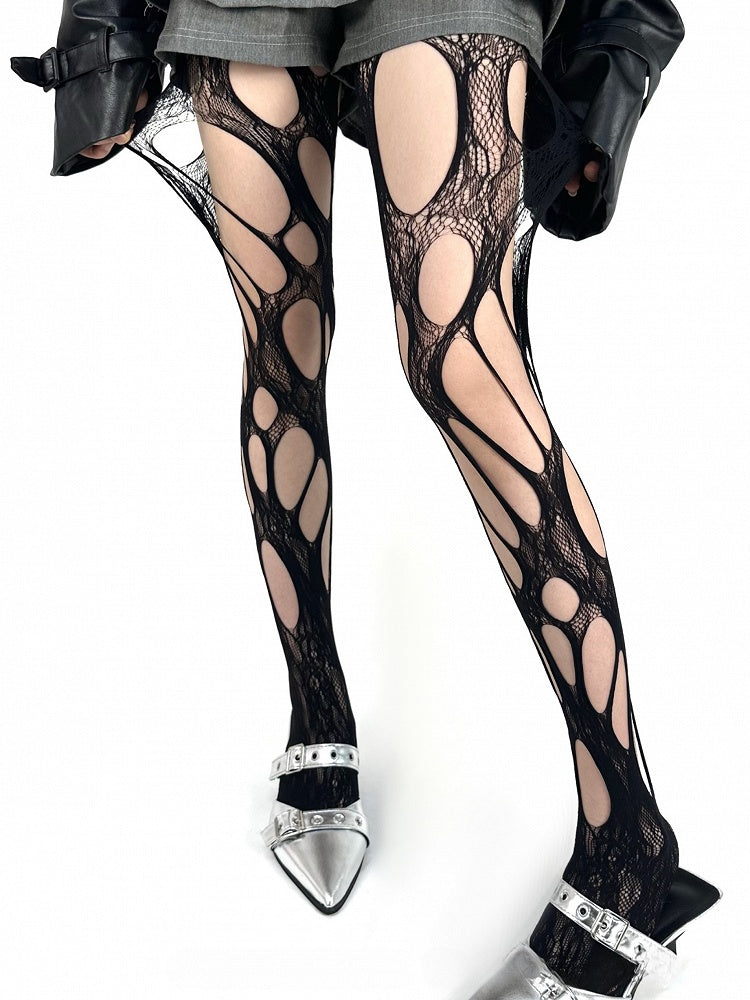Punk Asymmetrical Design Tights Cut-out Fishnet Color 4 Options