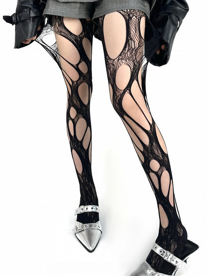 Punk Asymmetrical Design Tights Cut-out Fishnet Color 4 Options