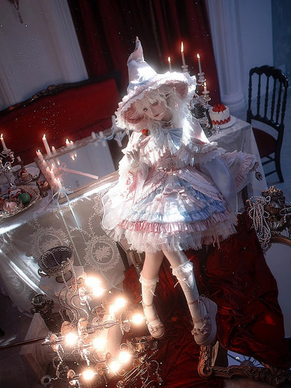 Robe Lolita taille haute rose et bleue, ensemble complet avec jupe et pull