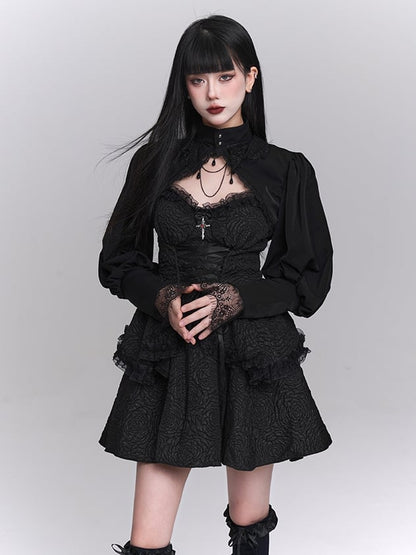 Skirt Gothic Black Sweetheart Neckline Lace-up Front Tiered