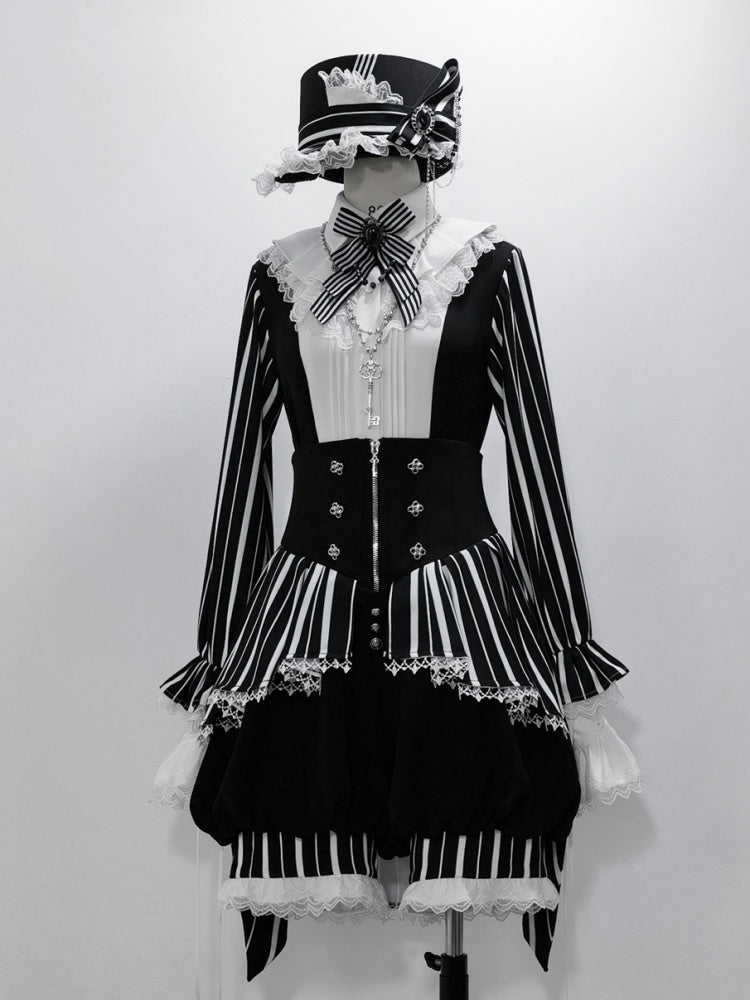 Corset Belt High Waist Black and White Ouji Lolita Striped Shorts Circus Vibes