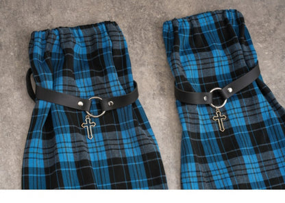 Pins Black and Blue Plaid Leg Sleeves