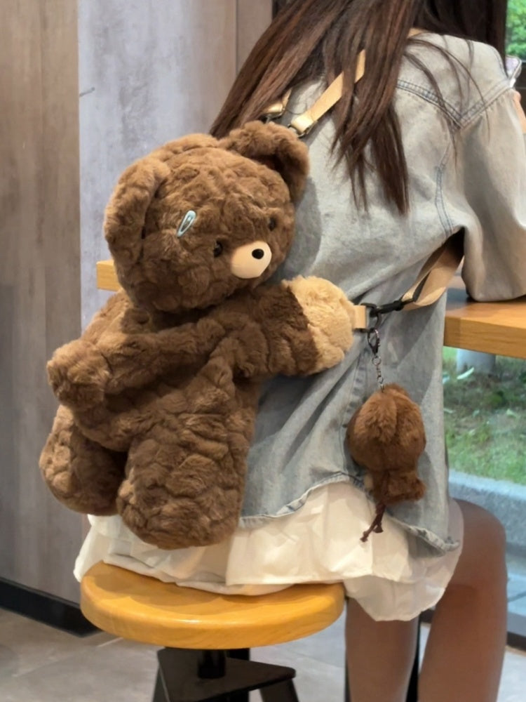 Cute Teddy Brown Plush Backpack/Crossbody