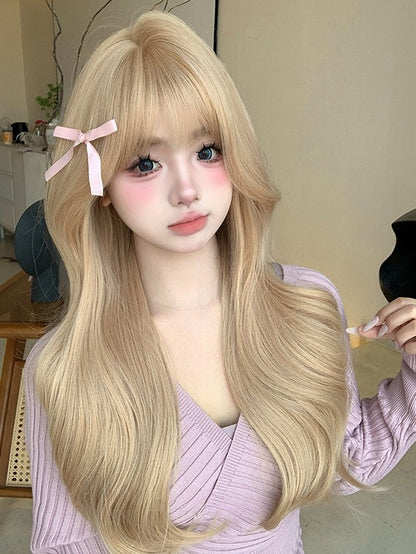 Wig Bangs Length Blonde Air With 60CM Wavy