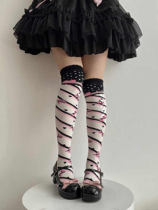 Little Candy Black and Pink Stripes Over-the-Knee Stockings