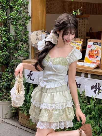 Apricot Sweetheart Neckline Puff Sleeves Sweet Top