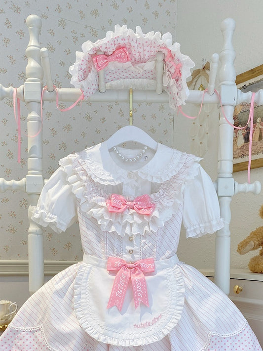 Pink Dots White Pattern Bonnet / Polka