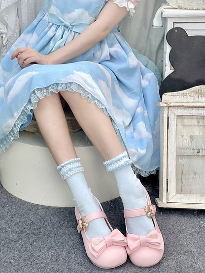 Calf Red/Yellow/Blue/White Lolita Socks