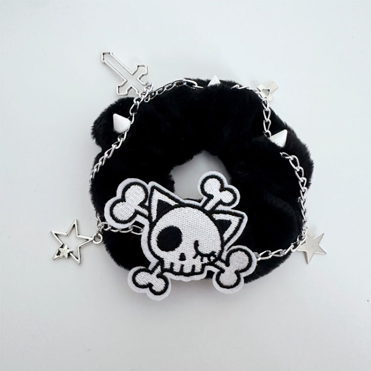 Black and White Skeleton Gothic Plush Scrunchie