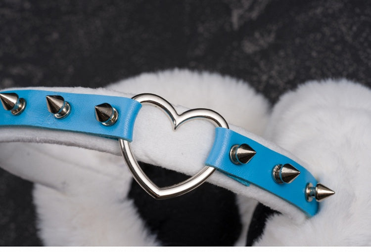 White Handmade Heart Ring Studded Plush Earmuffs
