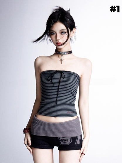 Strapless/Sleeveless Top and Gray Stripes Glamorous Cropped Black