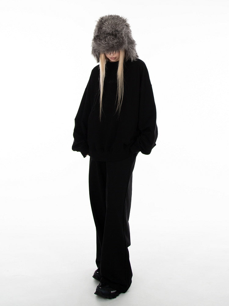 Black Loose Pull-on Design Wide Leg Sweatpants