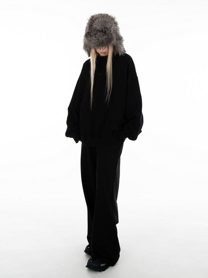 Black Loose Pull-on Design Wide Leg Sweatpants