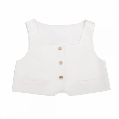 Elegant Waistcoat with Gold-tone Button Placket Red White /