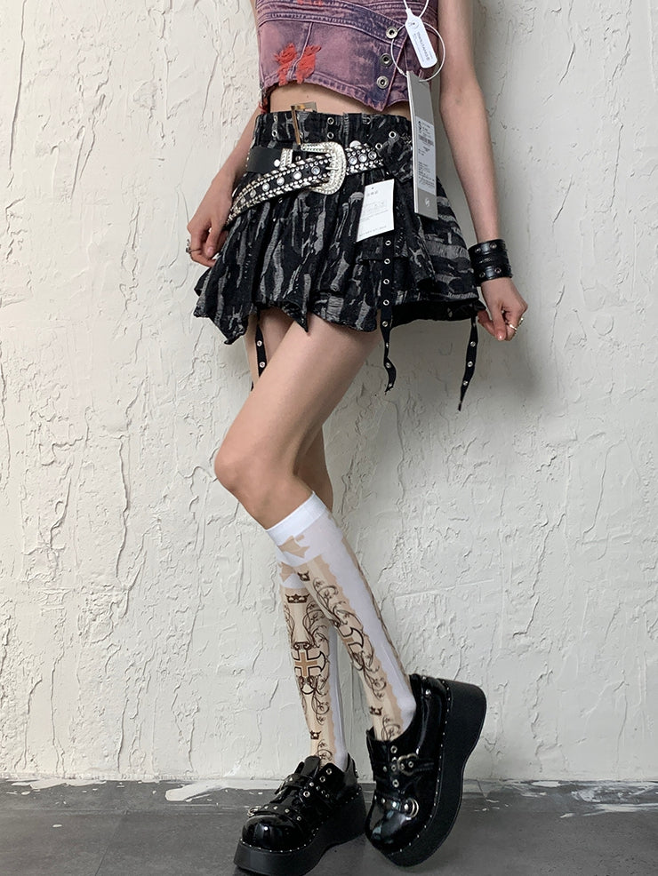 Y2K Stockings White Bowknot Underknee Cross Print And