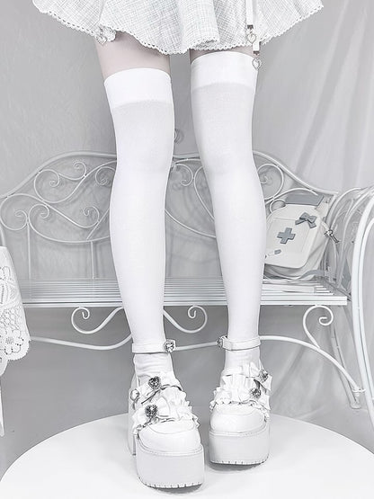 mit Landmine Matte 10cm Absatz Plateau Strasssteine ​​Chunky Glitter Weiß Bowknot Schuhe Stil Herz