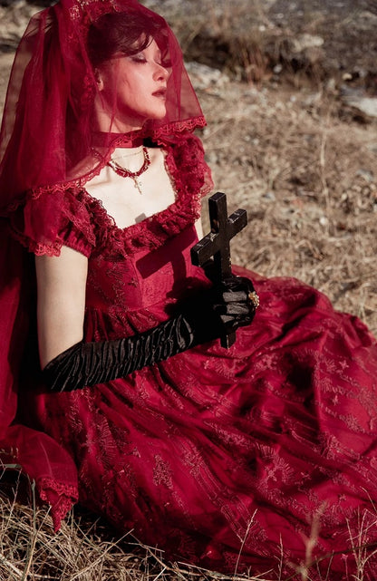 Robe taille empire cathédrale rouge style gothique Lolita JSK