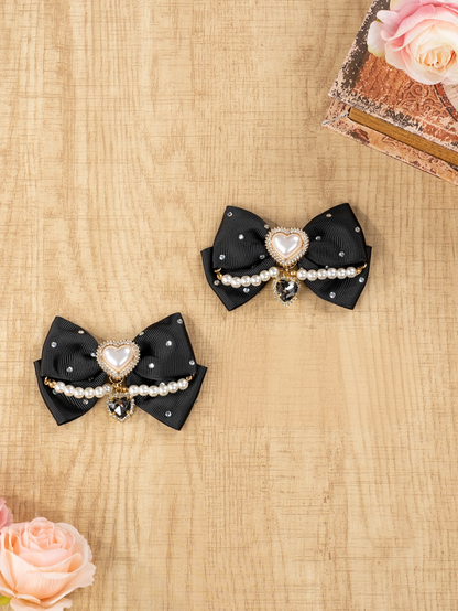 Jirai Kei Heart Rhinestones and Beads Bowknot Hairclip