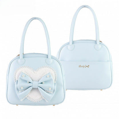 Heart Lolita Sweet Hand Plush Decorated Bowknot Blue Beaded Bag