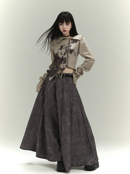 Wasteland Punk – Knöchellanger Rock im Batik-Look in Grau