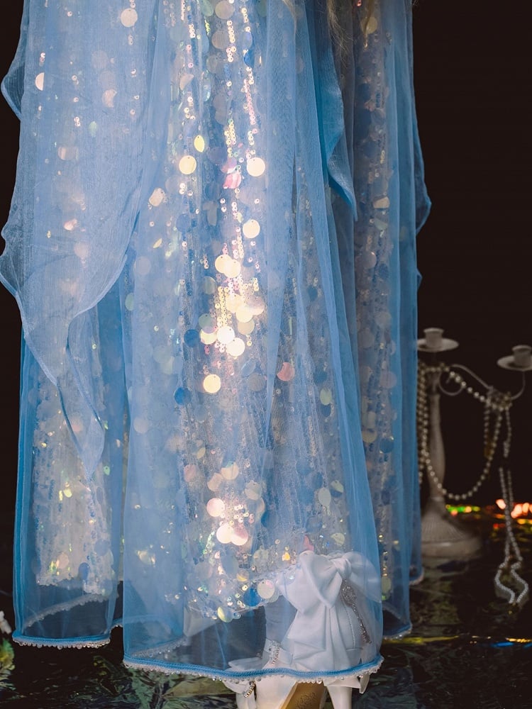 Mermaid-Inspired Sequined Sparkling Dress Empire Blue Waist Lolita