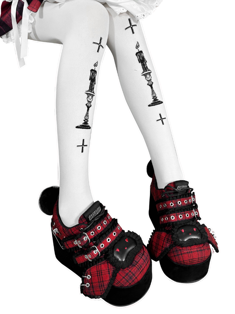 Bunny Shoes Dark Red Check Red All Platform