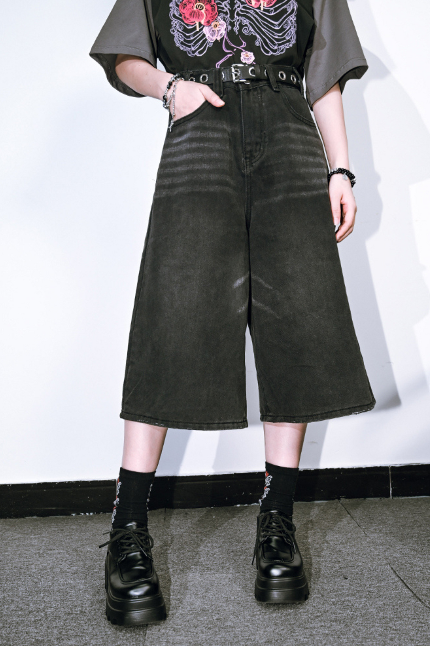 pants half ash Black denim