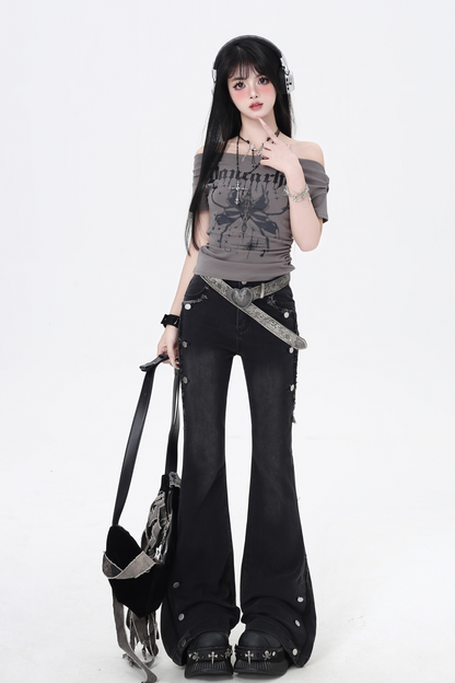 Flared Jeans Waist High Micro Slim Vintage