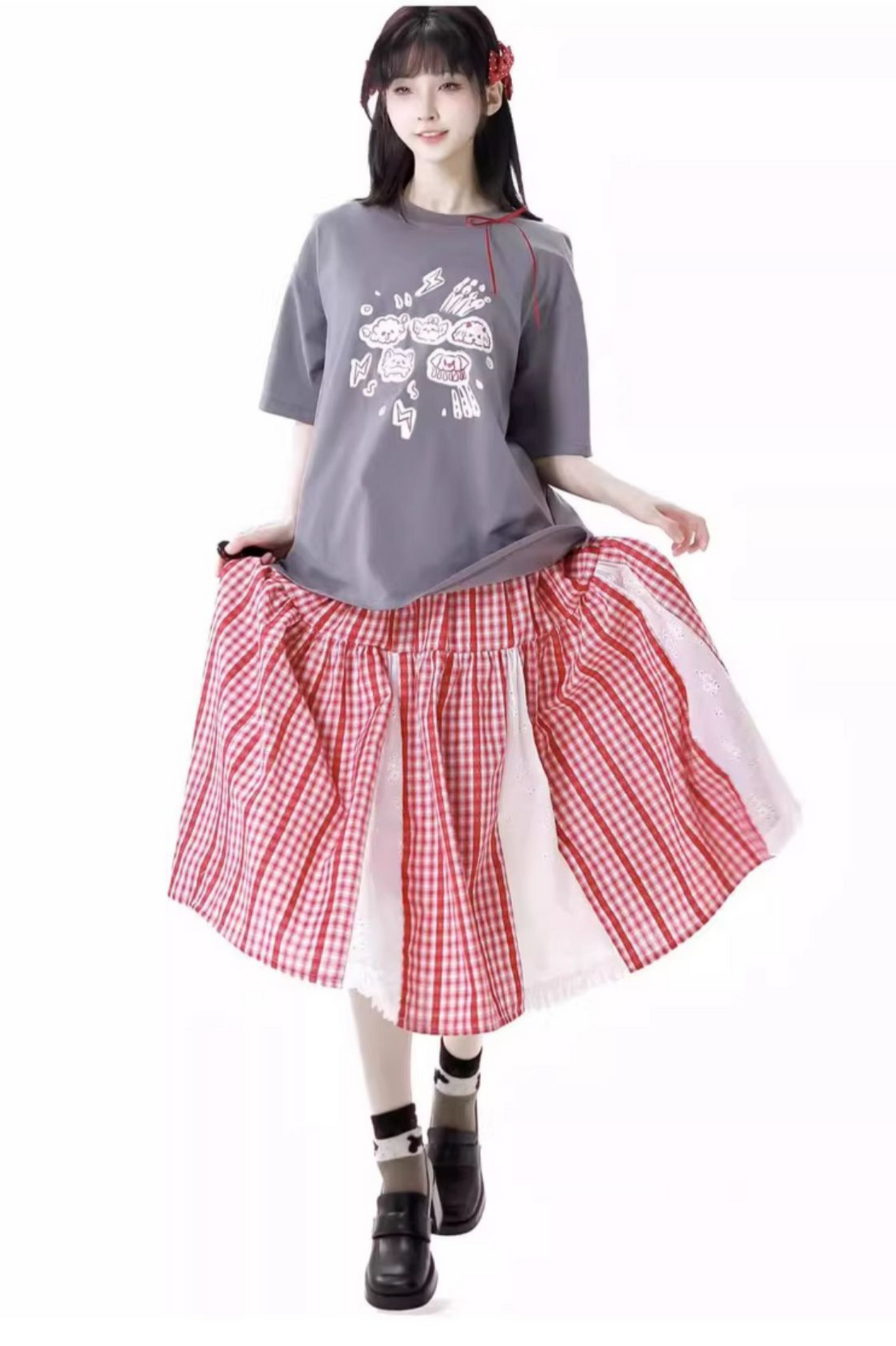 Skirt + Graffiti T-shirt Big Check Swing