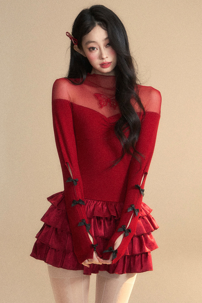 Frilled Chic Sheer Short Reservations Dress