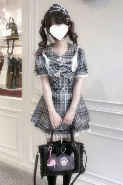 puff sleeve pants Ribbon top inner +