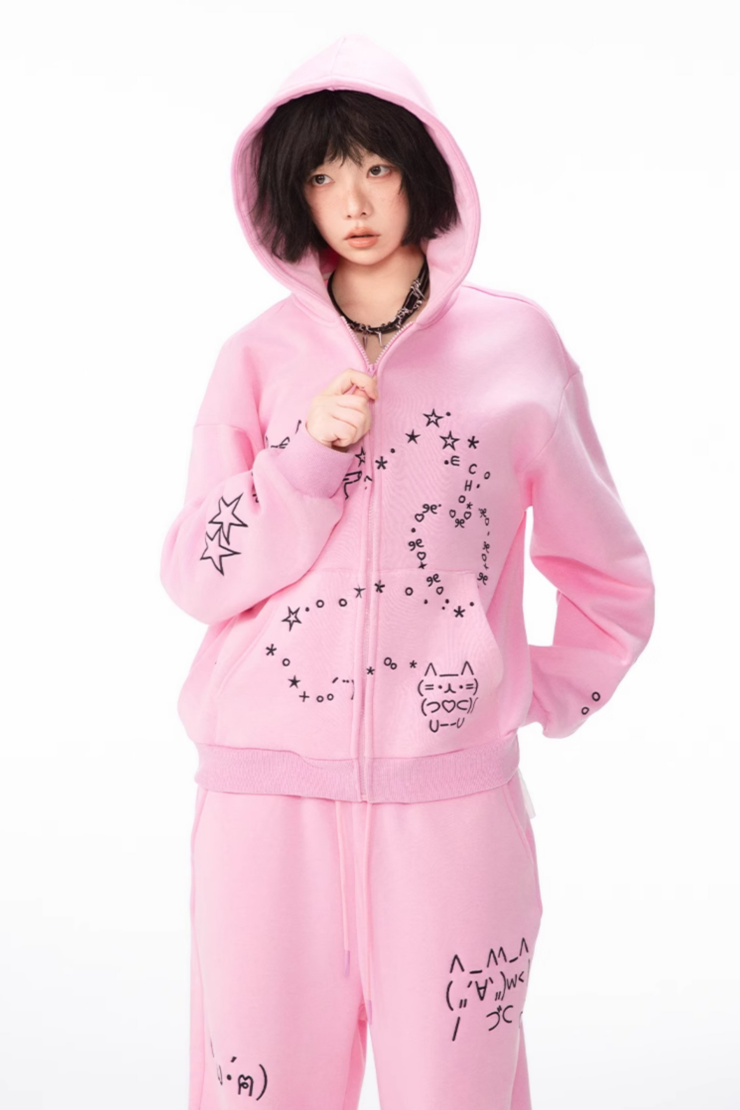 Leg Boa Hooded + Computer Hoodie Sweatpants Straight