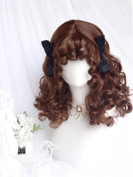 40CM Wig Length Bangs With Brown Curly
