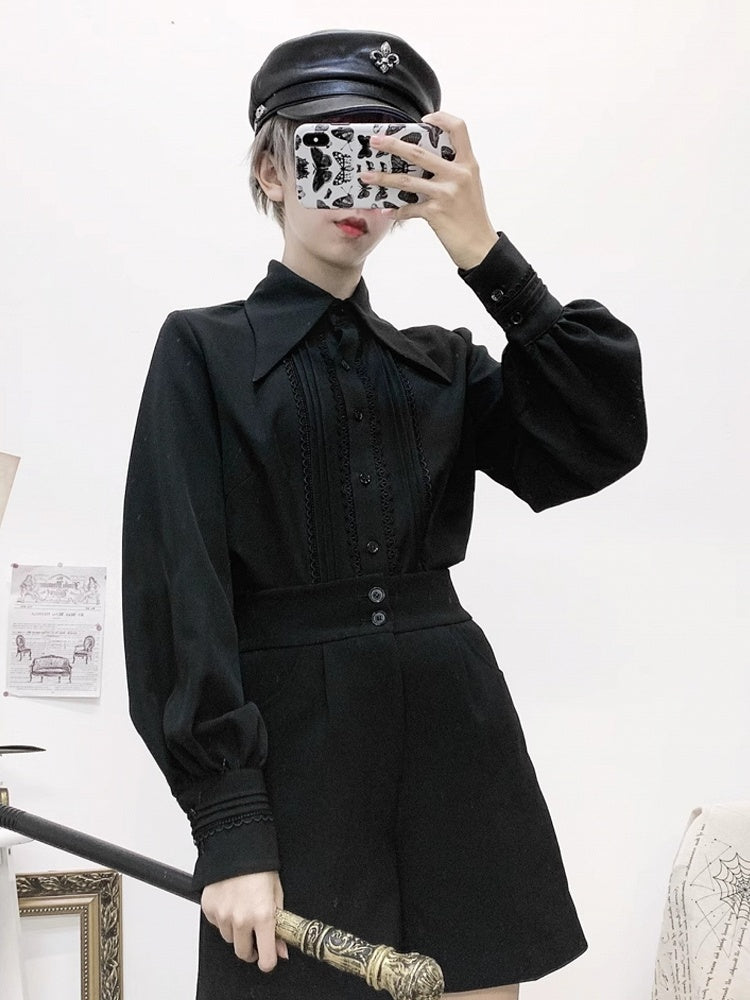 Prince Lace Sleeves 4 and Long Detailing Foldover Pleating Options Color Shirt Collar Point
