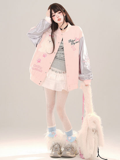 Blue/Pink Cute Puppy Baseball Jacket