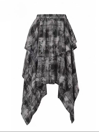Handkerchief Dark Hem Plaid Skirt Pattern Bittersweet Gray