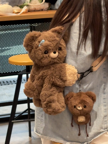 Cute Teddy Brown Plush Backpack/Crossbody