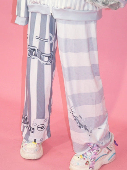 Pants Fashion Pattern Gyaru Gray Straight-leg Striped Cut