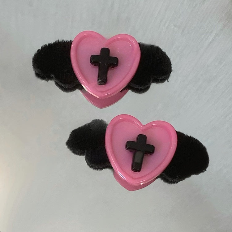 Barrettes à cheveux Yami Kawaii en forme de cœur et d'ailes