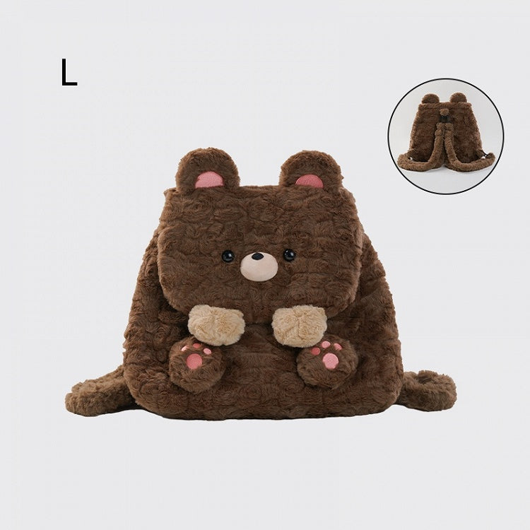 Sac à dos à rabat en peluche ours brun mignon, taille moyenne/grande