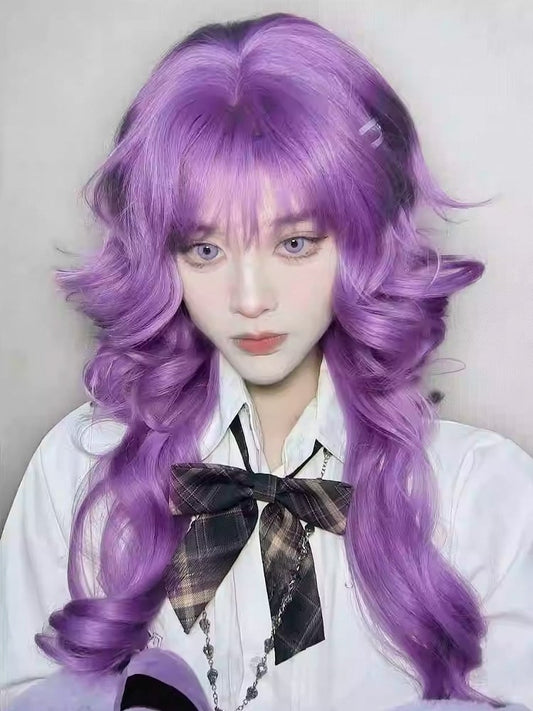 Length Wig Air Wavy With Bangs 70CM Purple
