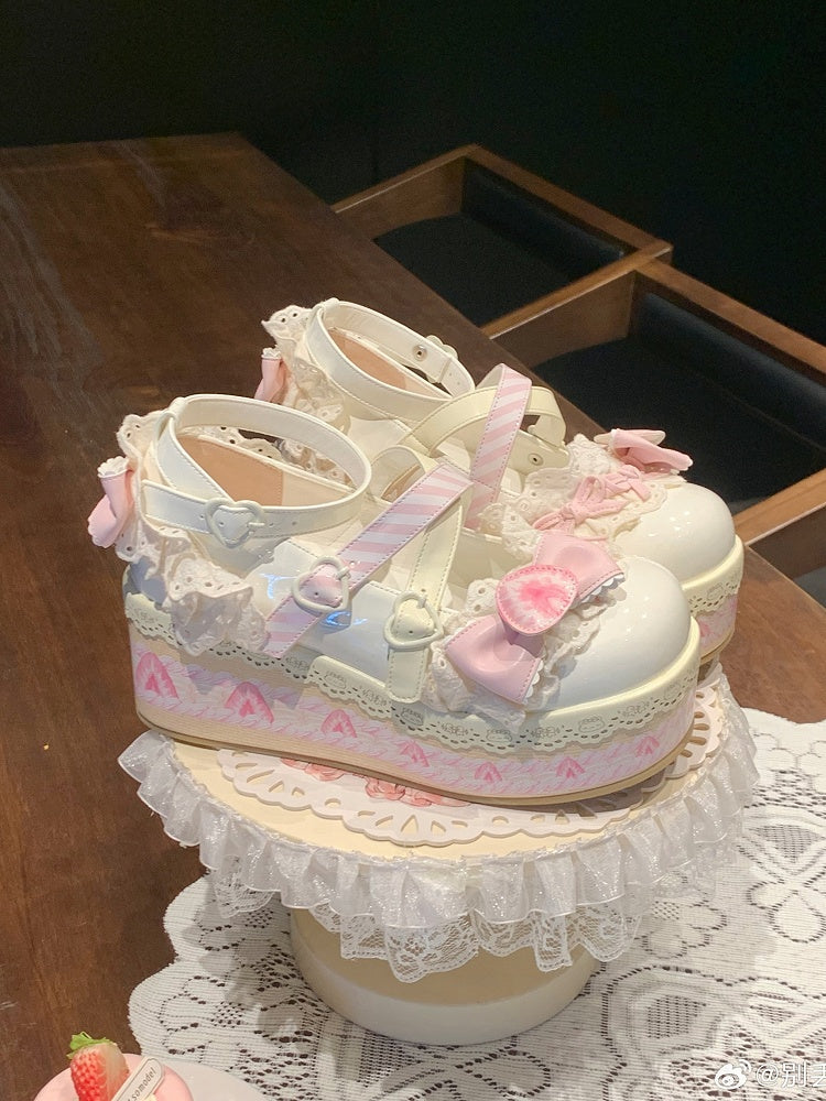Shoes Lolita Sweet Strawberry Chocolate White Jane Mary Platforms Cake