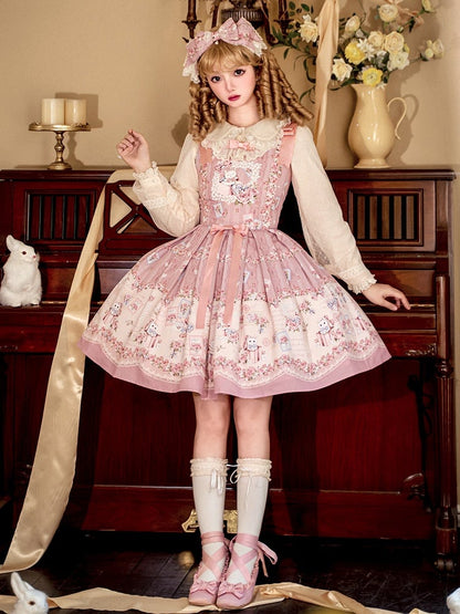 Kitty and Floral Pink Sweet Lolita Jumper Skirt