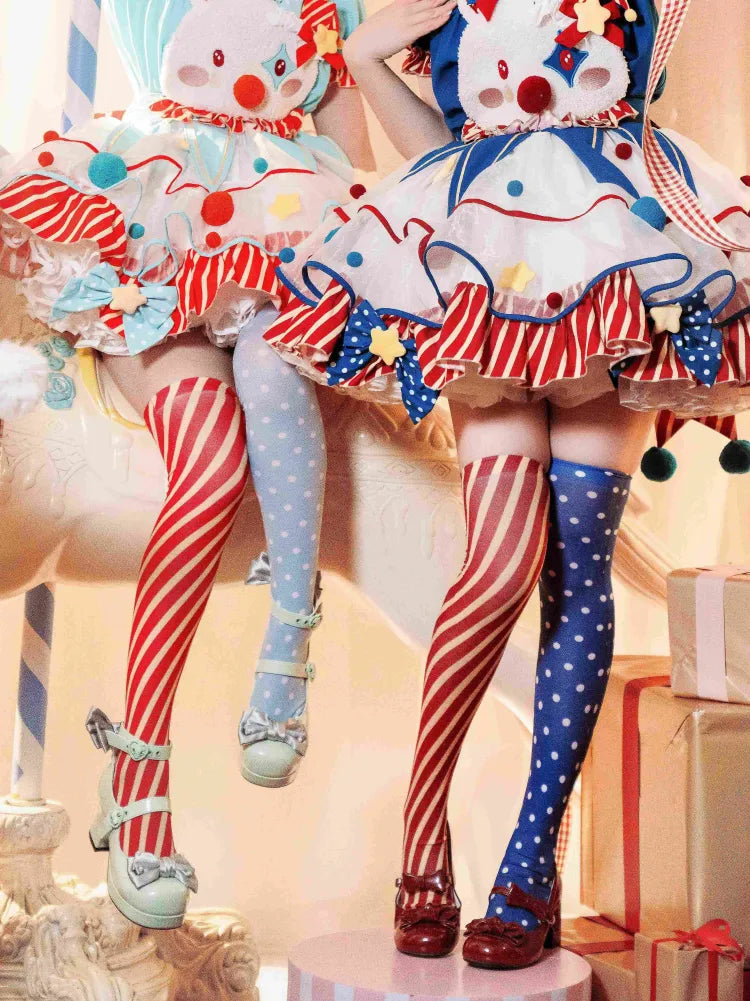 GreenOrange Circus Stockings BlueRed / Dark