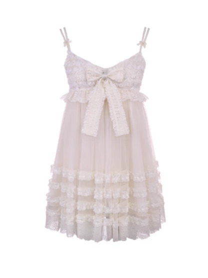 Knielanges Kleid mit Spitzenüberzug, Schleife, weißen Rüschen