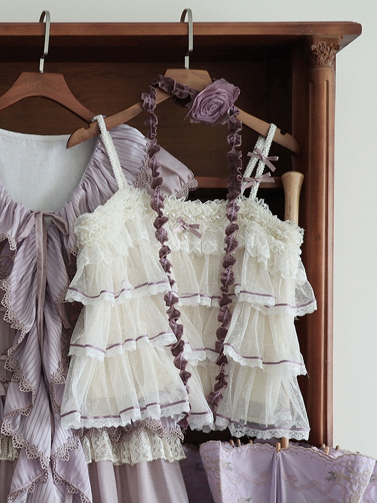 Top Tulle Purple Dotted Tiered Cami