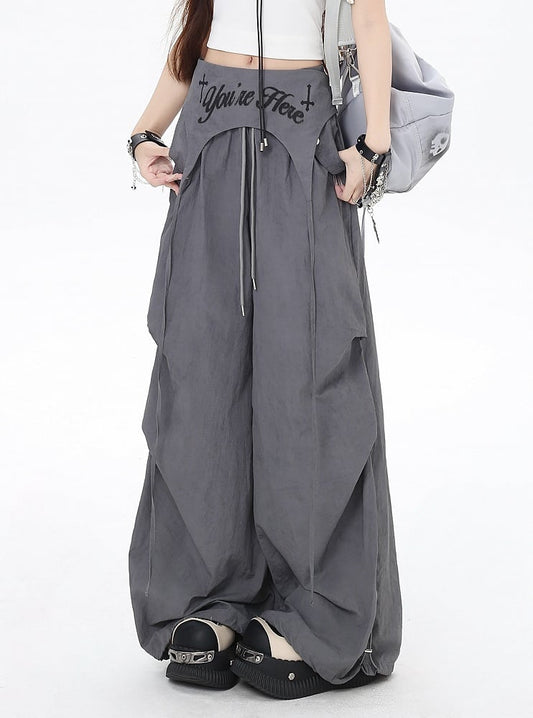 Asymmetrical Accessory Punk Waist Drawstring Waist Wasteland Gray Pants with