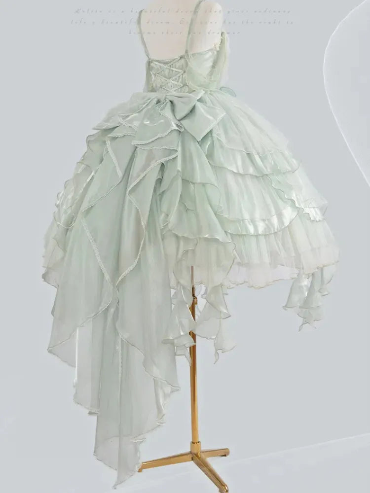 Skirt Layered Fairy Dress Trim Light Princess Lolita Cascading Ruffle Green Corset